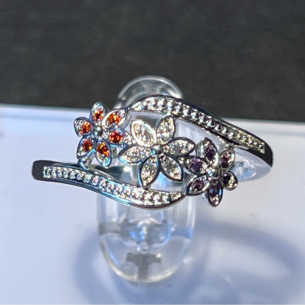 925 Sterling Silver Flower Diamond Ring